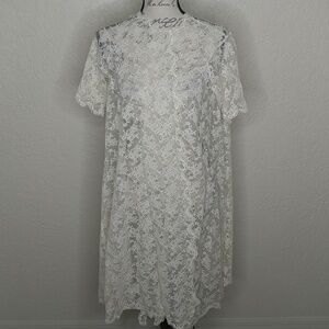 Corvette ILGWU Vintage Open Front Floral Lace Kimono, Robe, Duster Ivory Size M